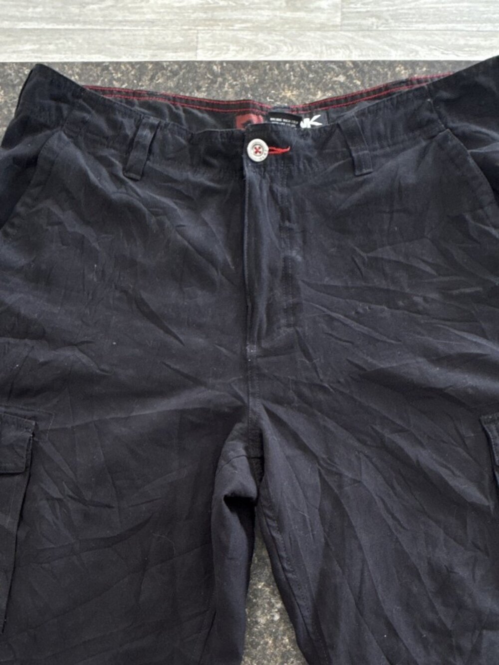 Tony Hawk Men's Black Cargo Pants Flat Front Polyester Button Waist Size 38